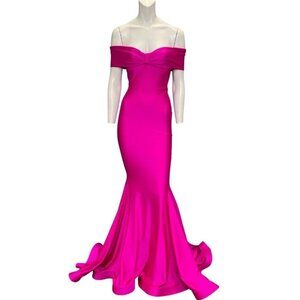 Jessica Angel Off The Shoulder Mermaid Gown 538 Fuchsia Pink Size XS NWT